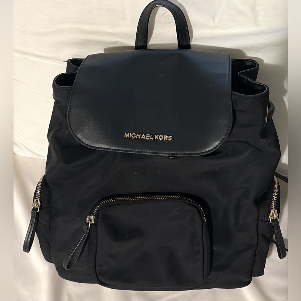Michael Kors Jet Black Backpack with Gold Details
